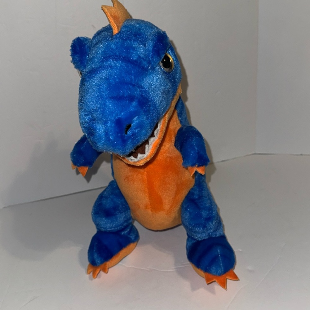BAB Build-A-Bear Workshop Blue Orange Striped T-Rex Dinosaur Plush Stuffed trex